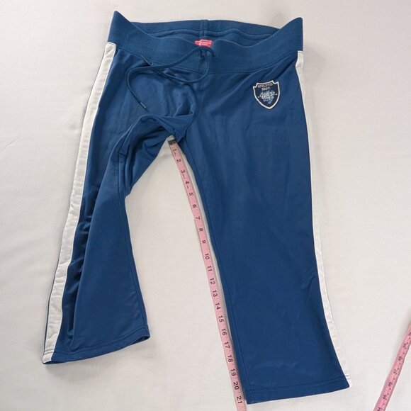 Y2k Abercrombie & Fitch Blue White Spell Out Low Rise Athletic Capris - Picture 7 of 9